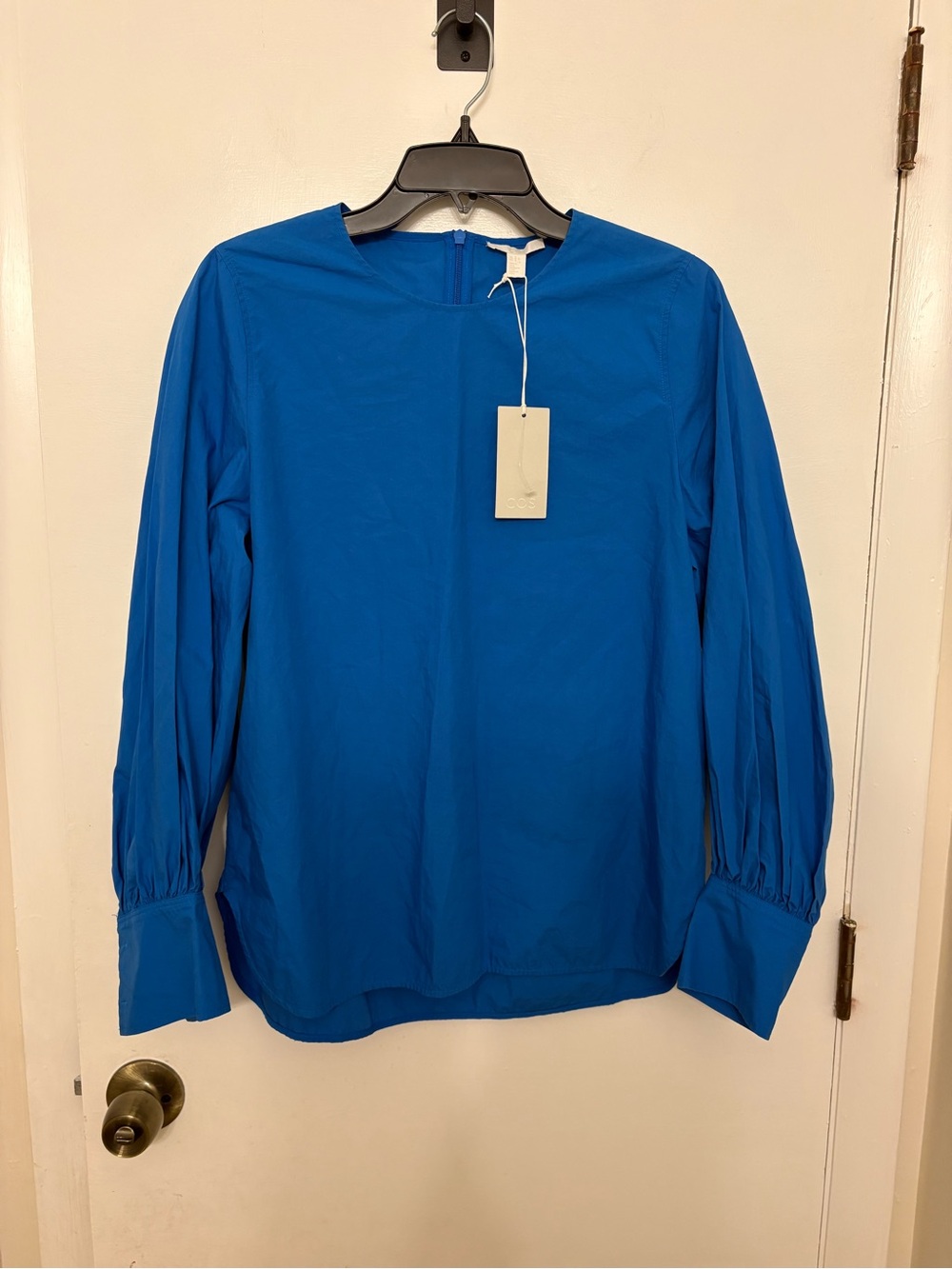 COS Organic Cotton Oversized Cuff Top Cobalt Blue Statement Lantern Sleeve 8 NWT